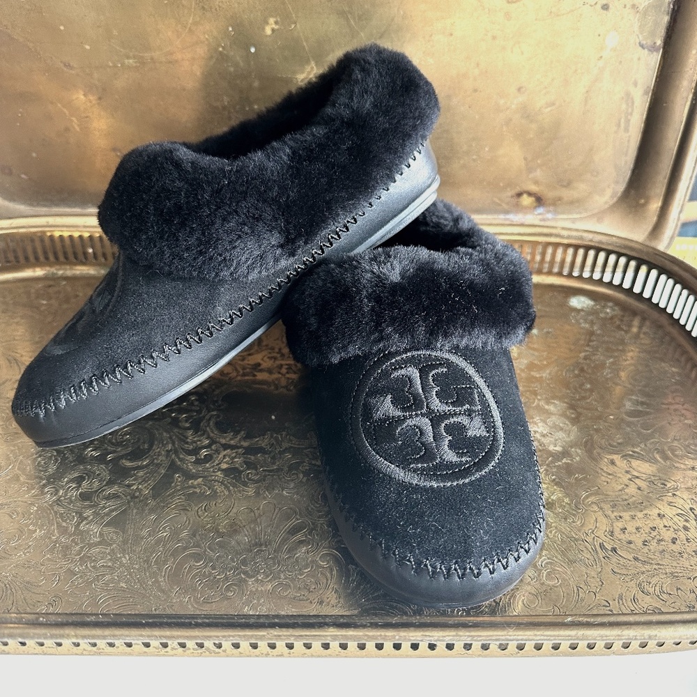 Tory Burch Coley Slipper 2 Mules Black Shearling